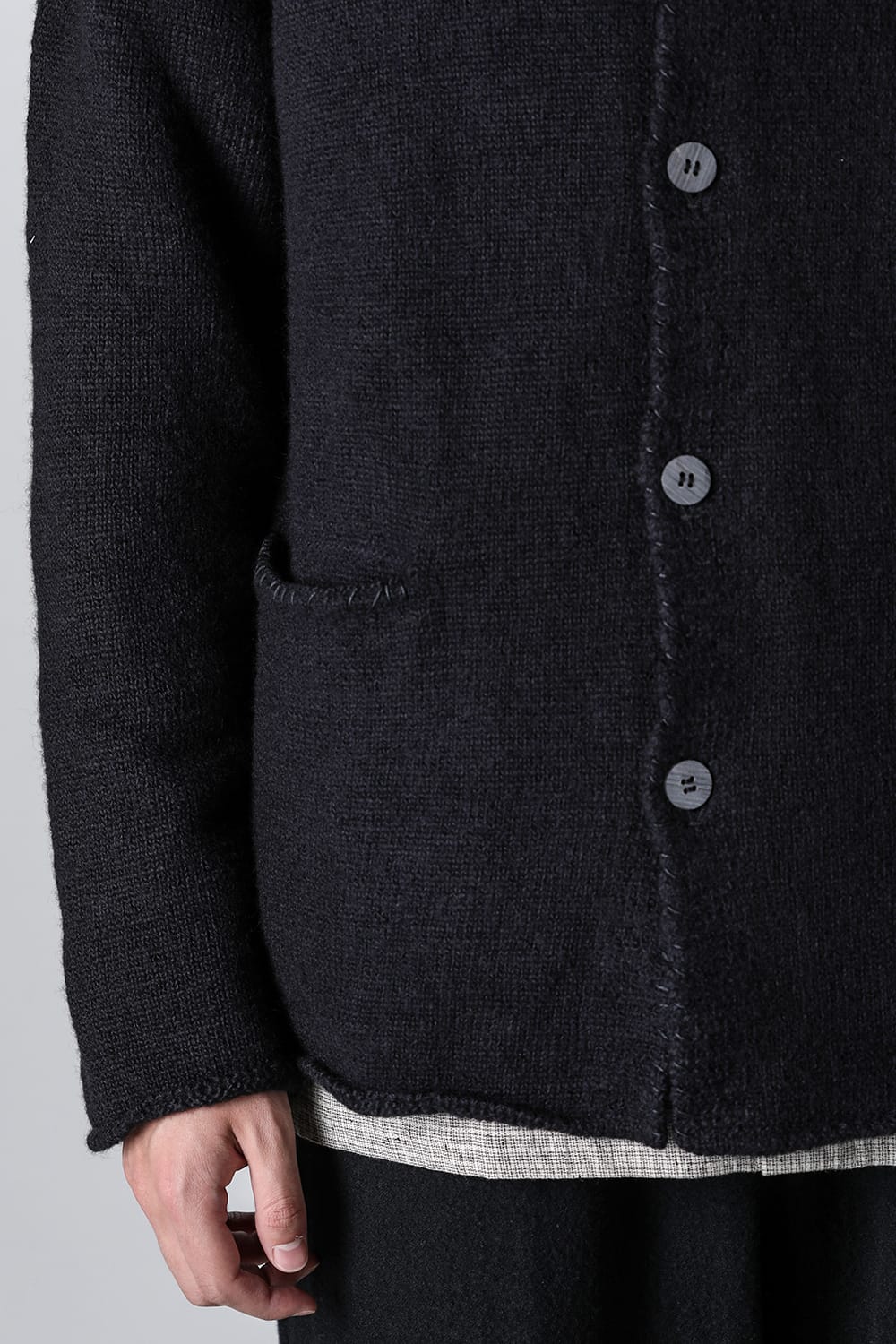 hand stitched crew neck cardigan Black
