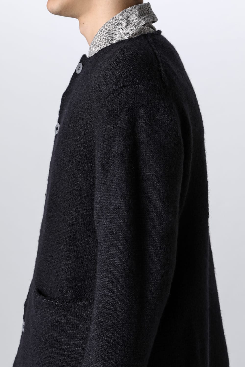 hand stitched crew neck cardigan Black