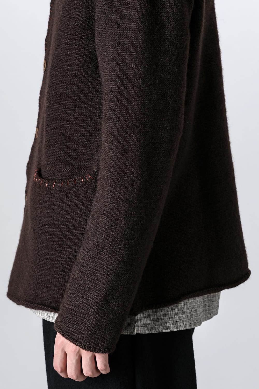hand stitched crew neck cardigan Brown