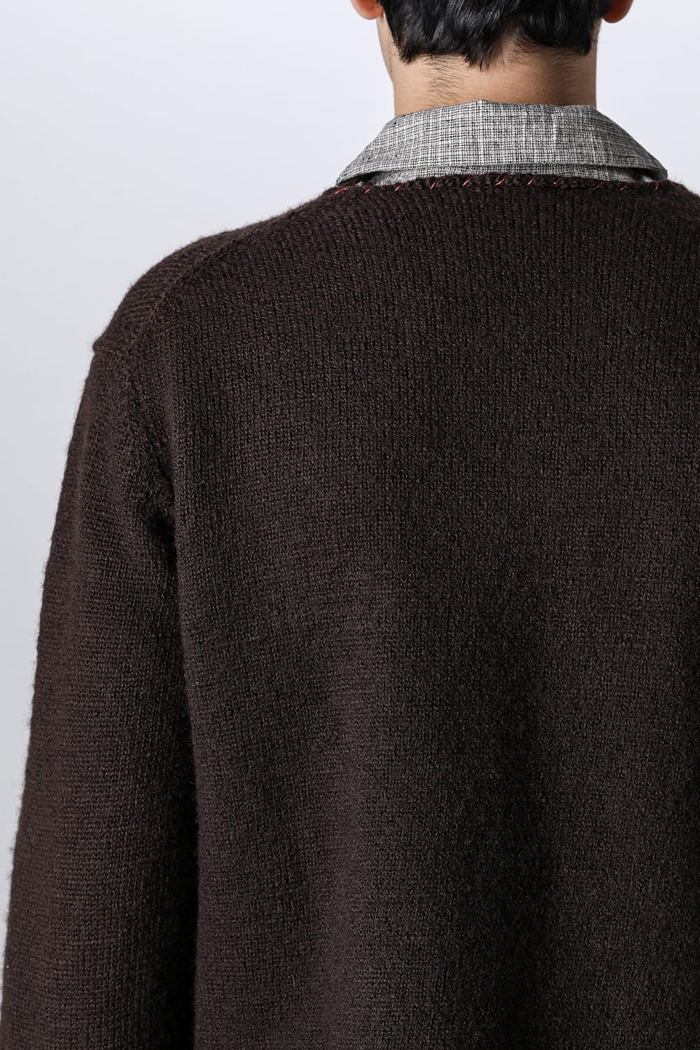 hand stitched crew neck cardigan Brown