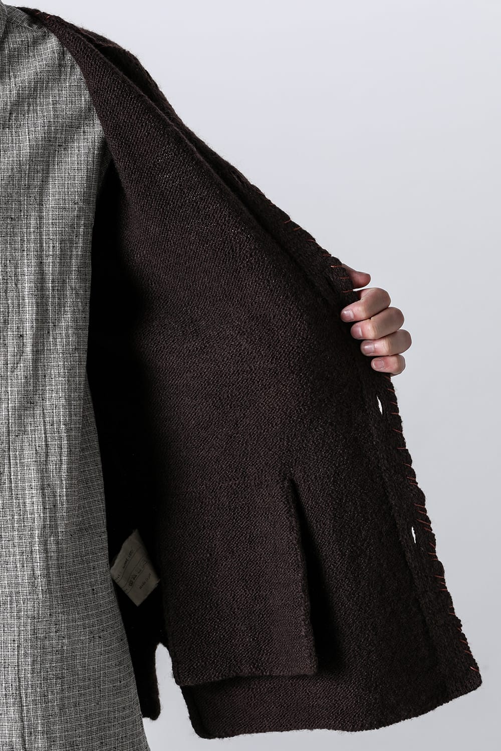 hand stitched crew neck cardigan Brown