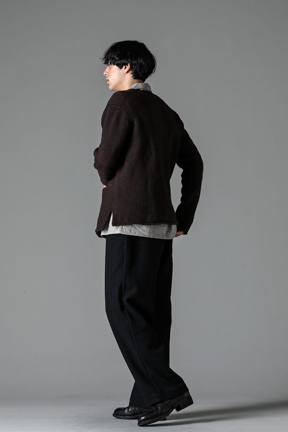 hand stitched crew neck cardigan Brown