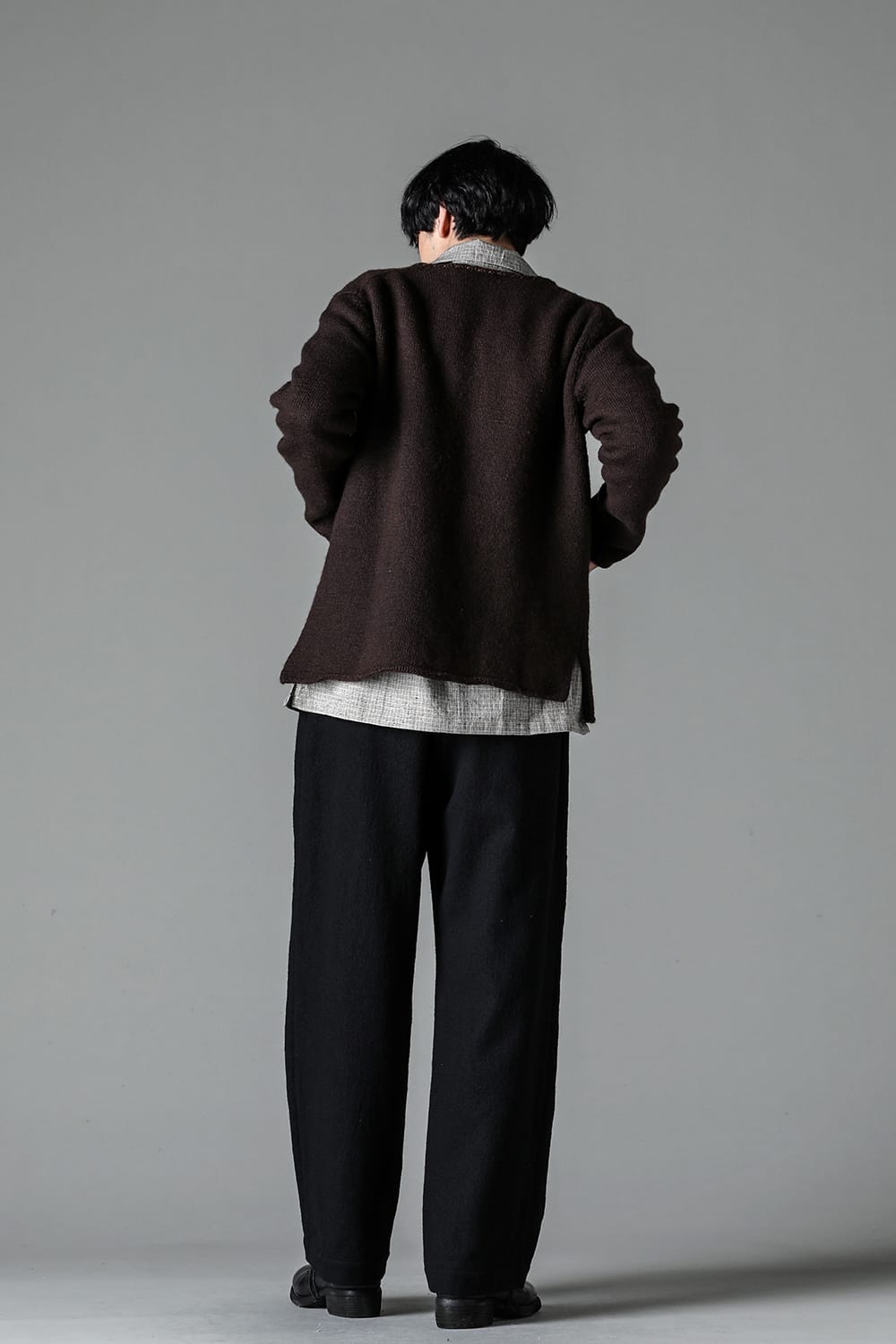 hand stitched crew neck cardigan Brown