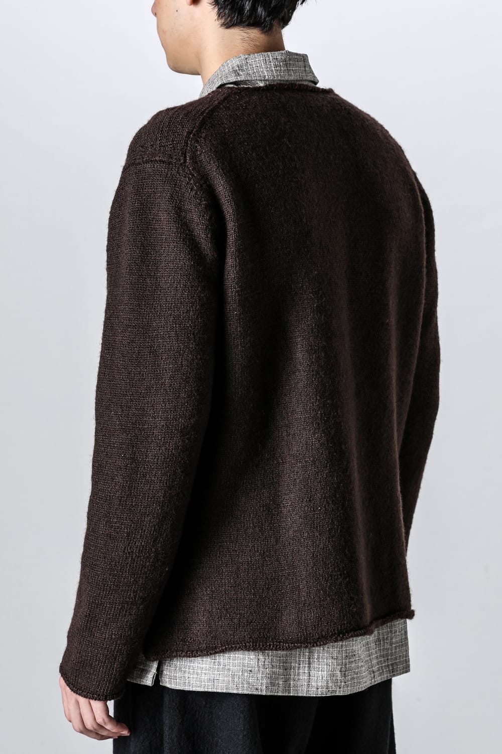 hand stitched crew neck cardigan Brown