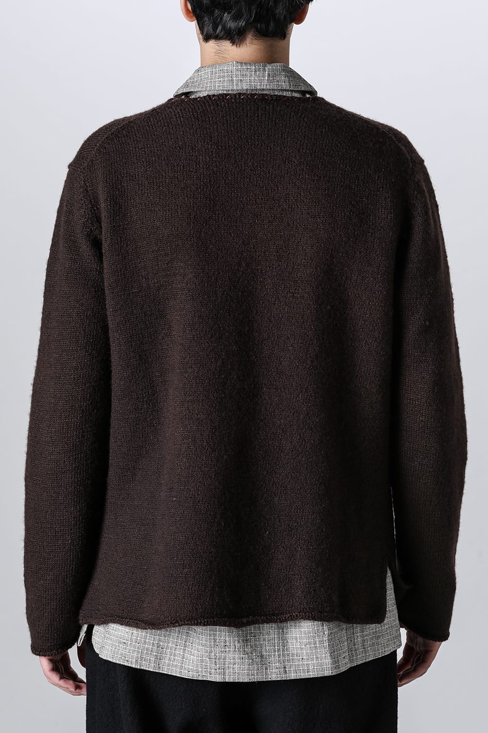 hand stitched crew neck cardigan Brown