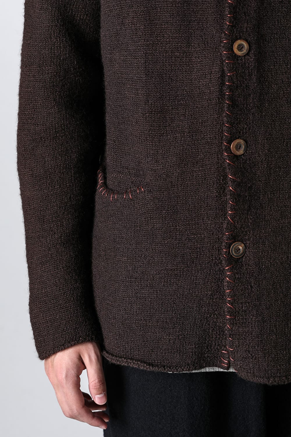 hand stitched crew neck cardigan Brown