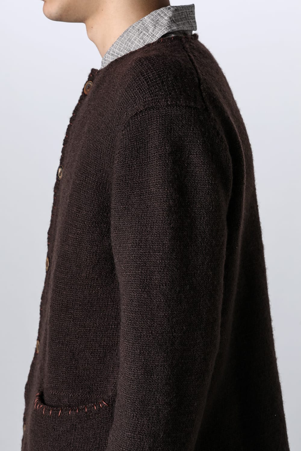 hand stitched crew neck cardigan Brown