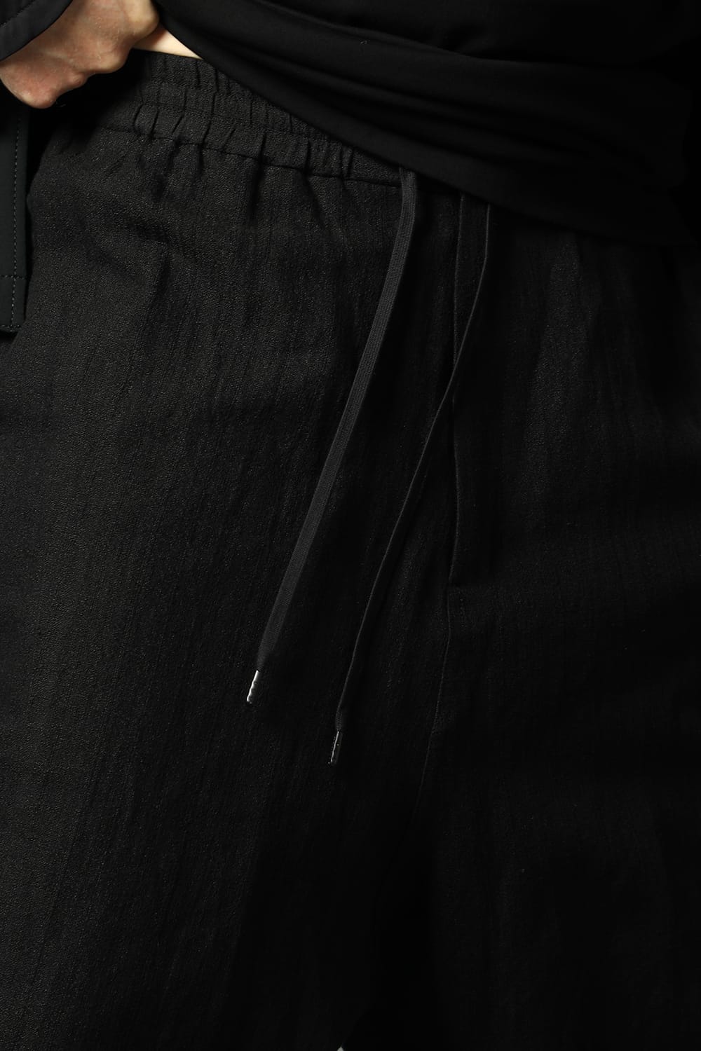 Drop crotch cropped pants cotton ramie shrink