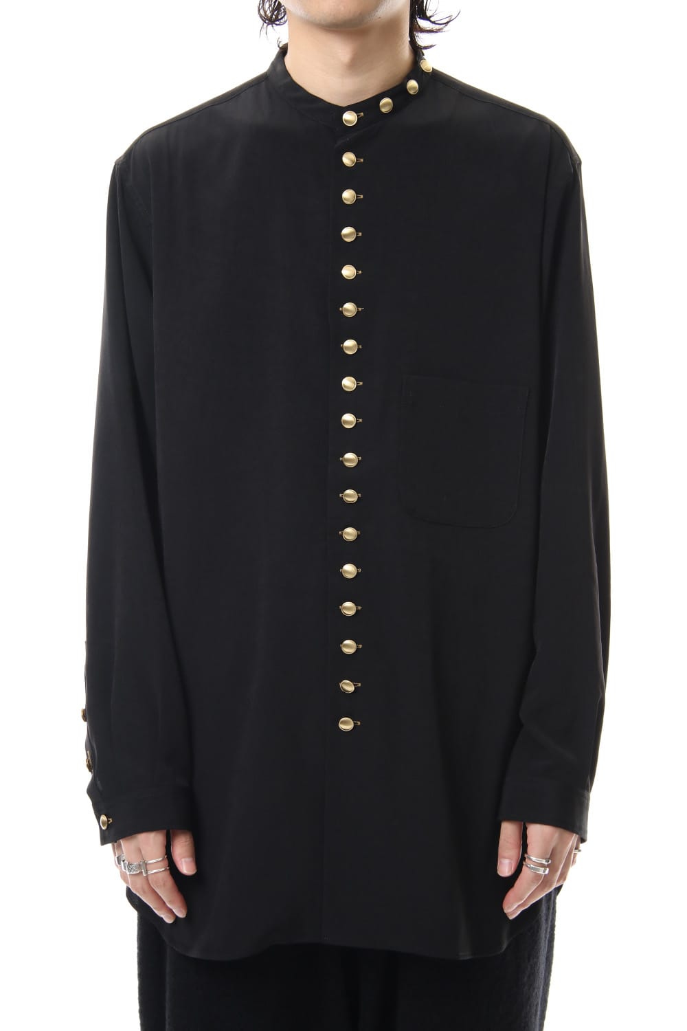 Gold Button Stand Collar Blouse