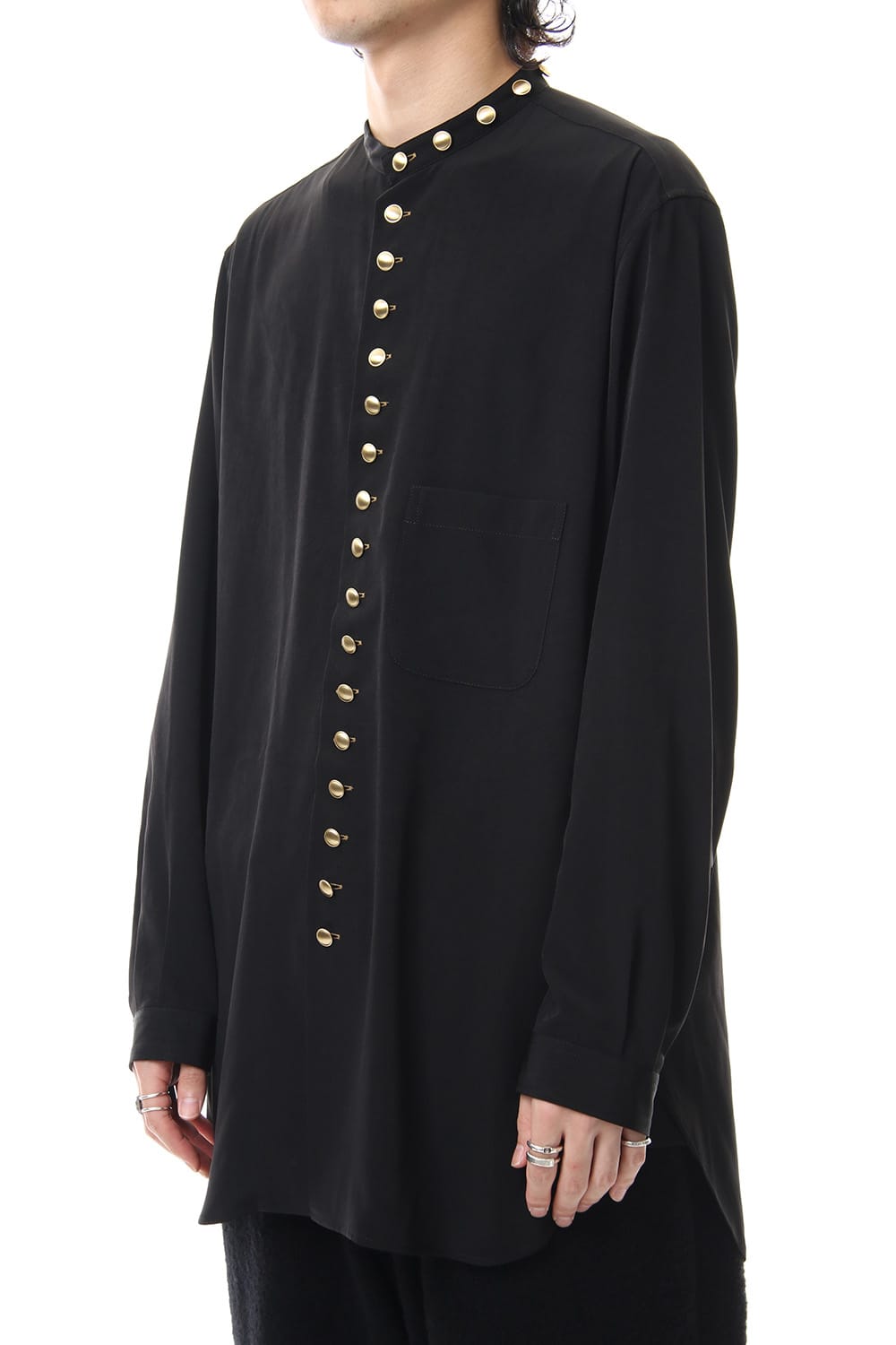 Gold Button Stand Collar Blouse