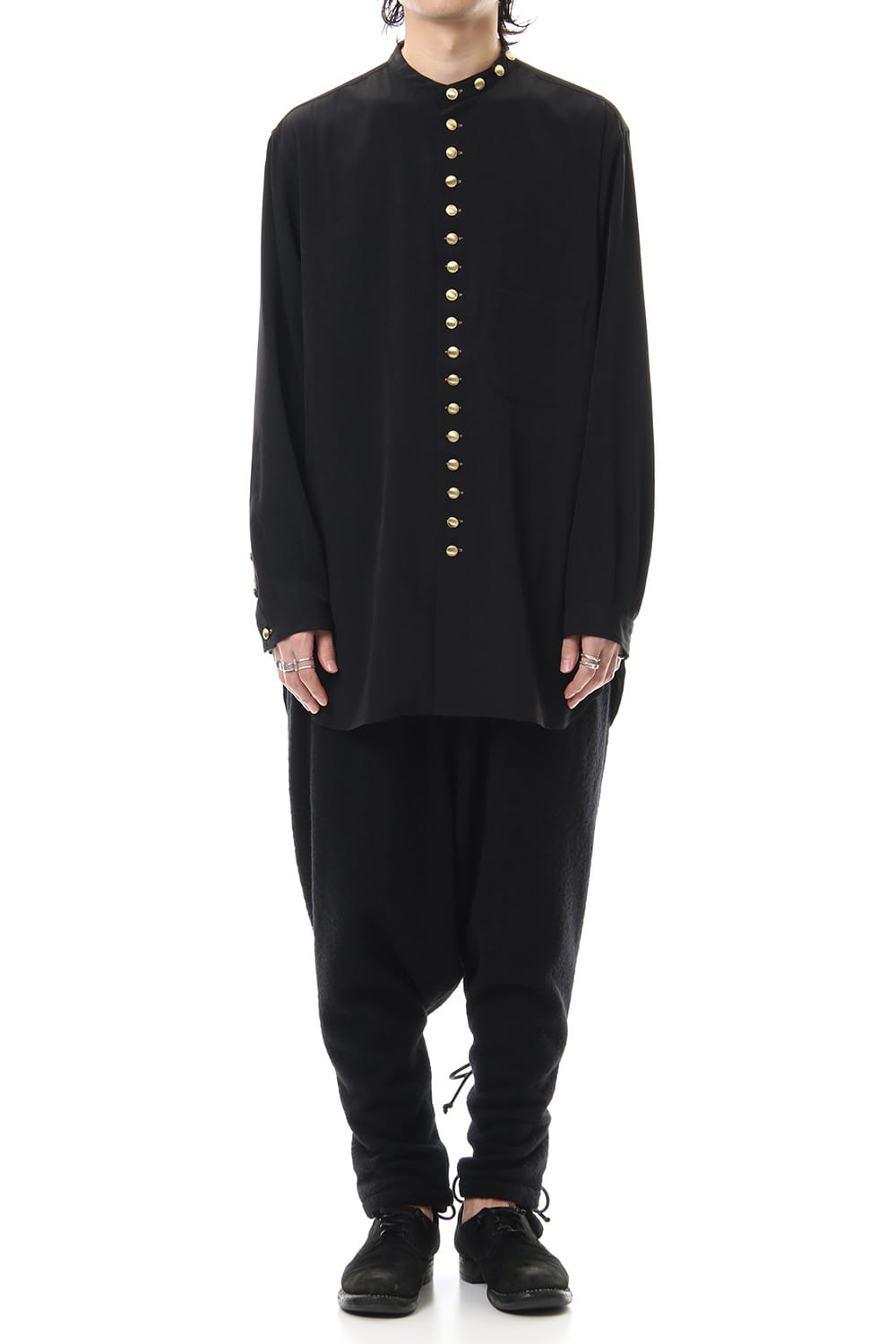 Gold Button Stand Collar Blouse