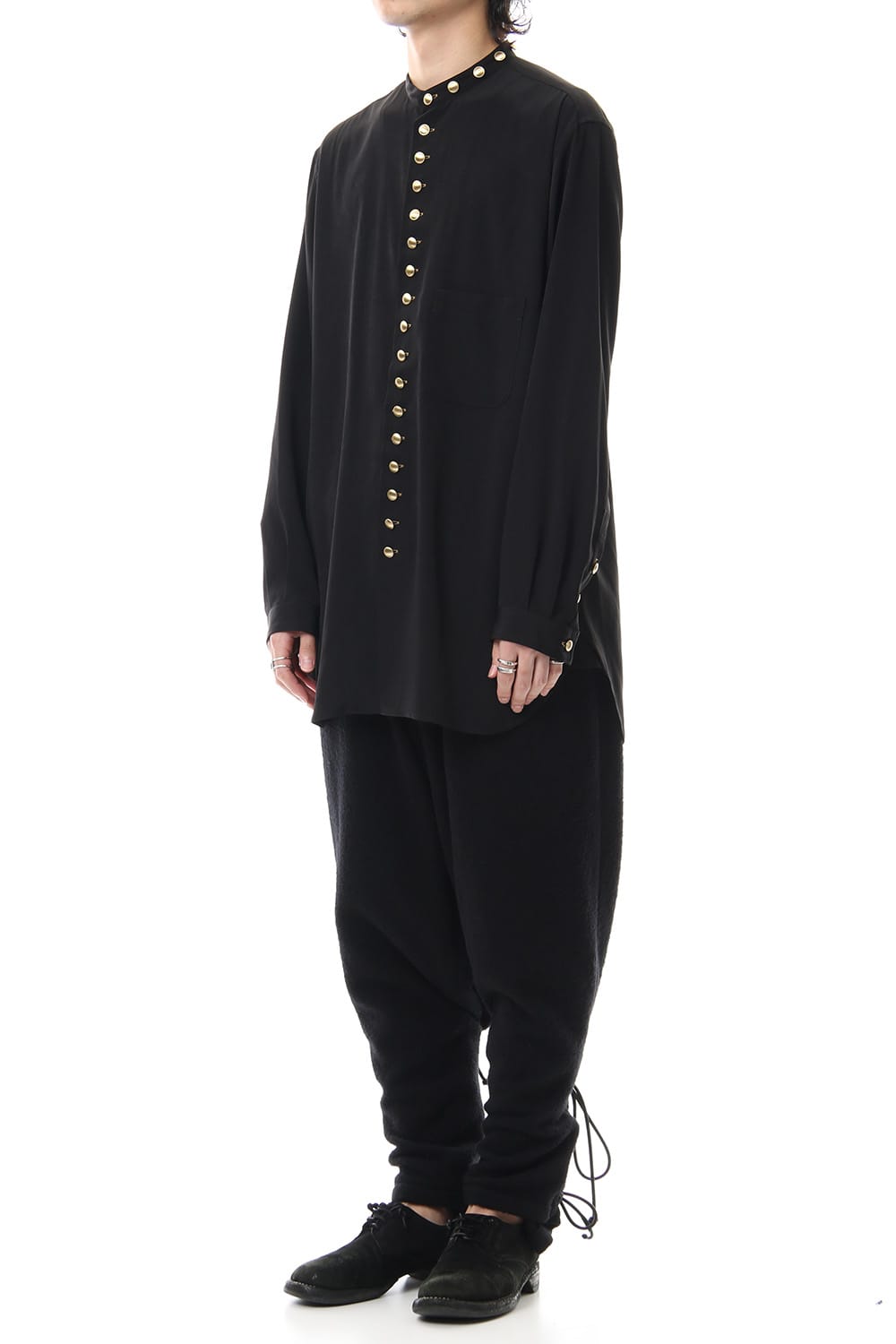 Gold Button Stand Collar Blouse