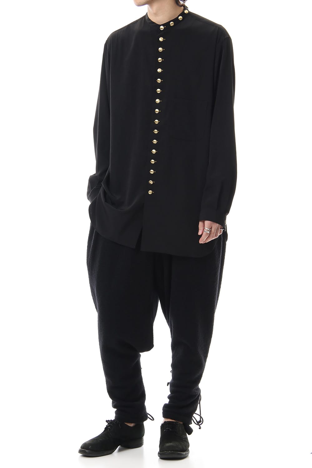 Gold Button Stand Collar Blouse