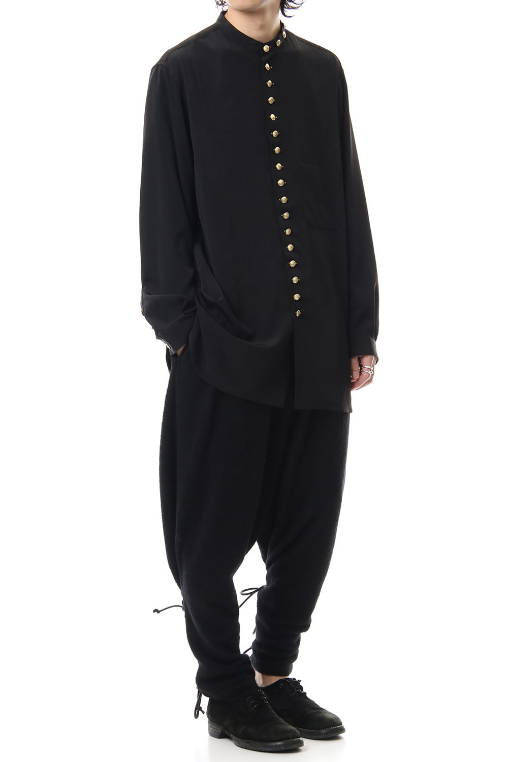 Gold Button Stand Collar Blouse