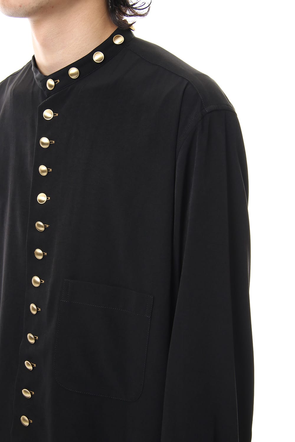 Gold Button Stand Collar Blouse