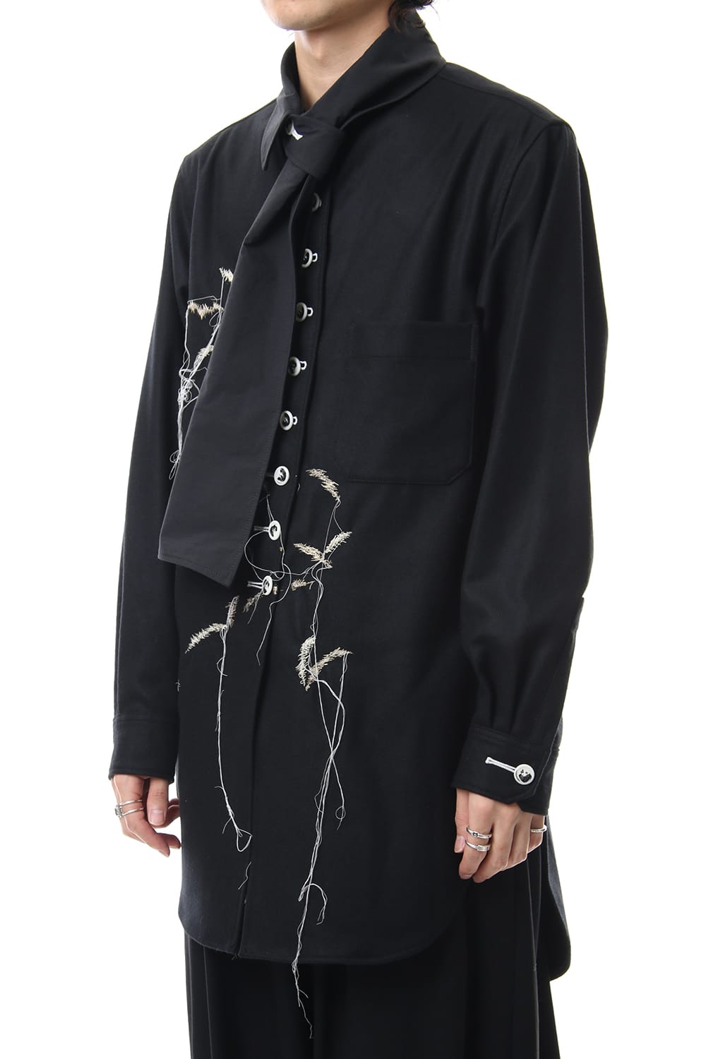 Scale EmbroideryScarf Collar Blouse