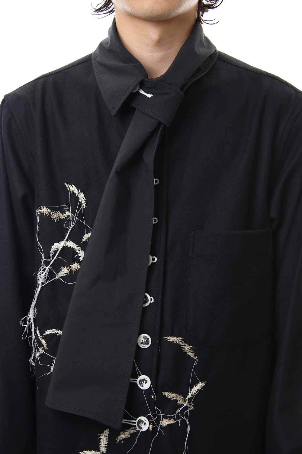 Scale EmbroideryScarf Collar Blouse