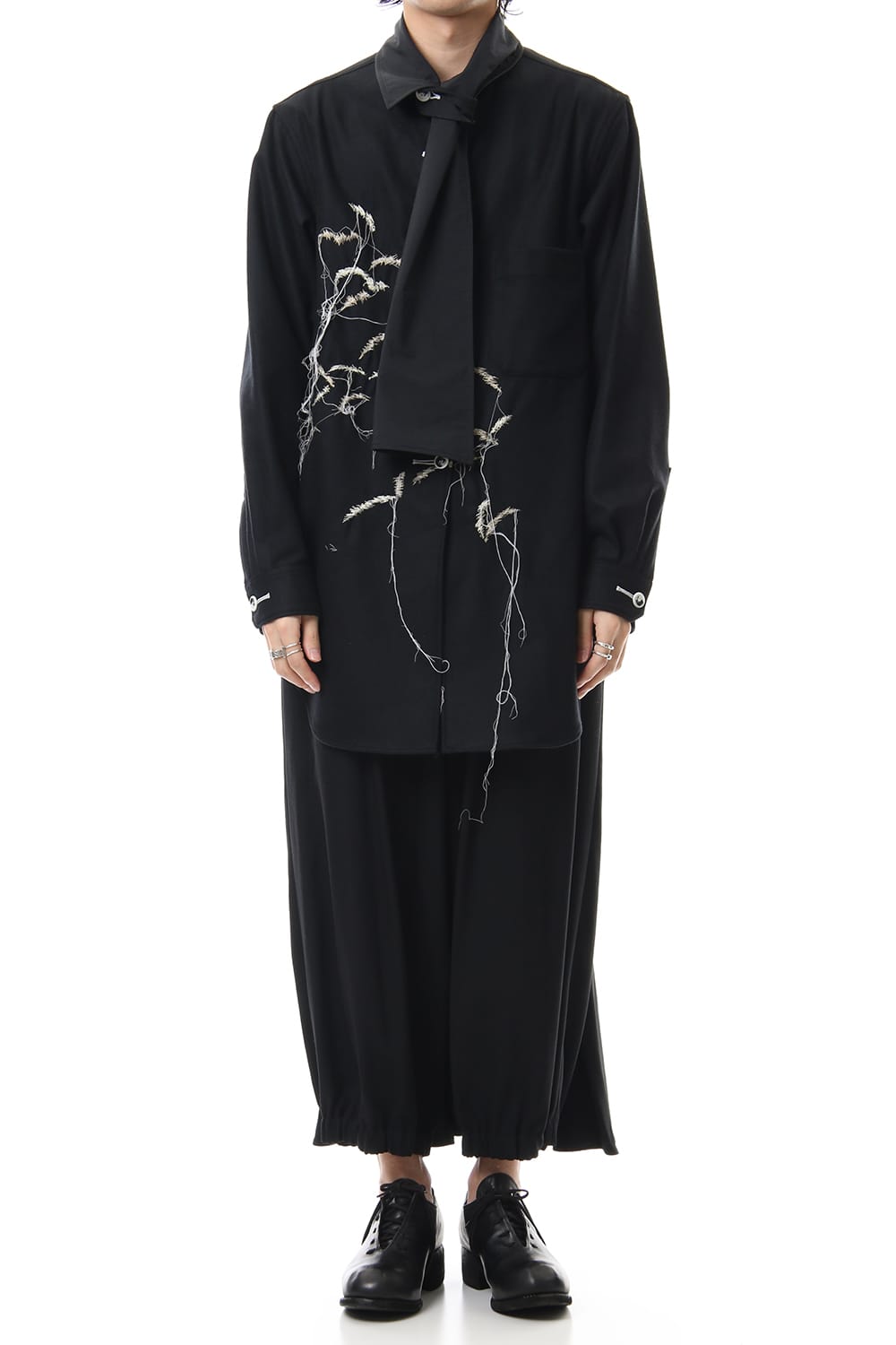 Scale EmbroideryScarf Collar Blouse