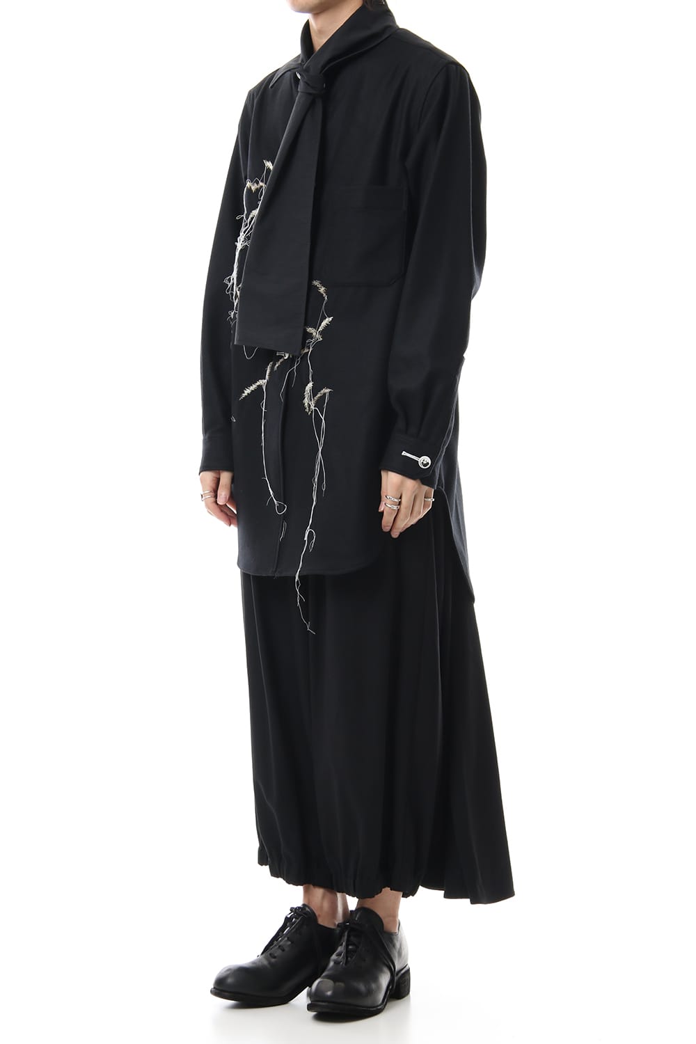 Scale EmbroideryScarf Collar Blouse