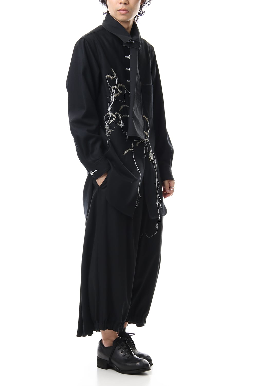 Scale EmbroideryScarf Collar Blouse