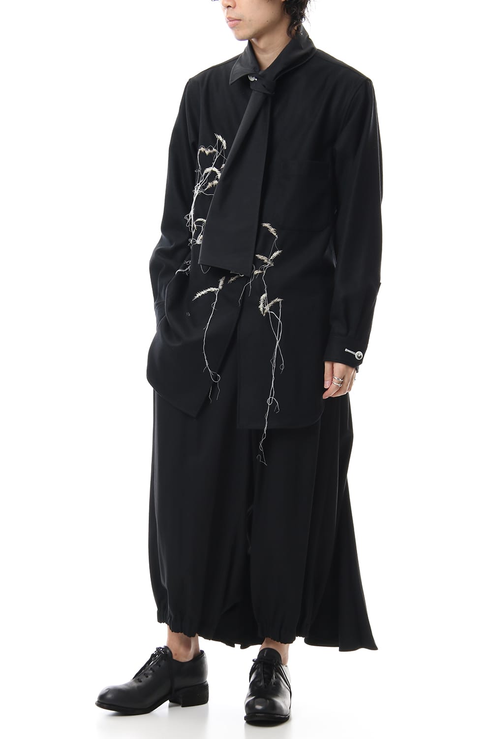 Scale EmbroideryScarf Collar Blouse