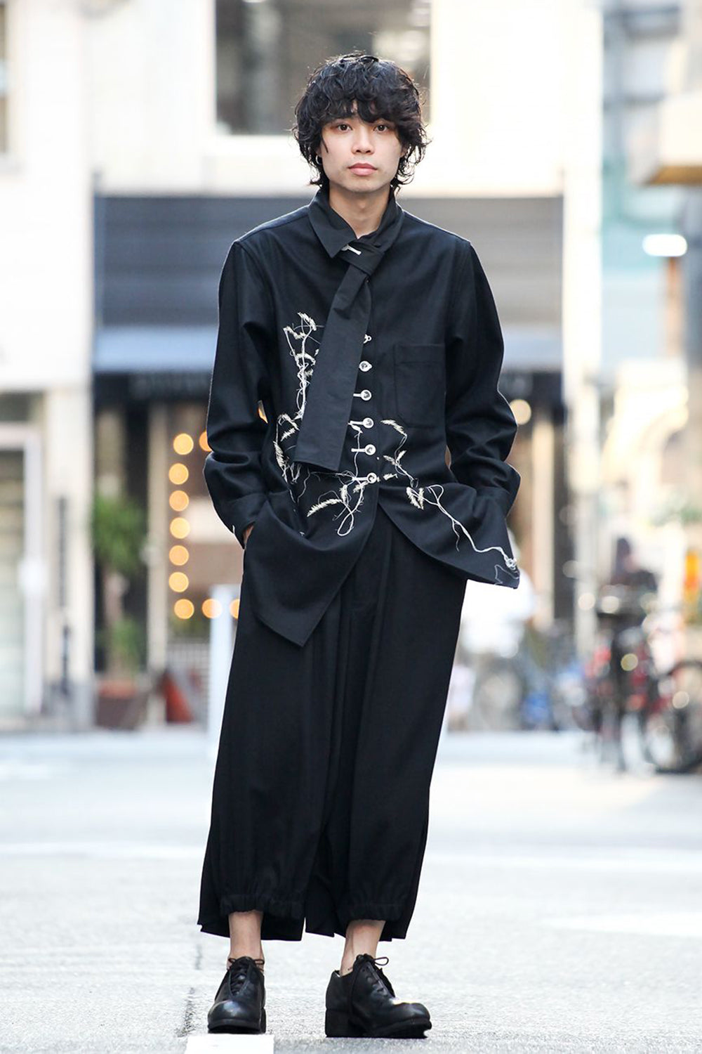 Scale EmbroideryScarf Collar Blouse