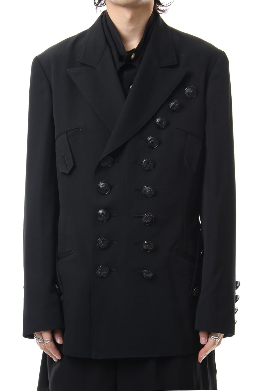 Black Button Double breasted Peaked lapel Jacket