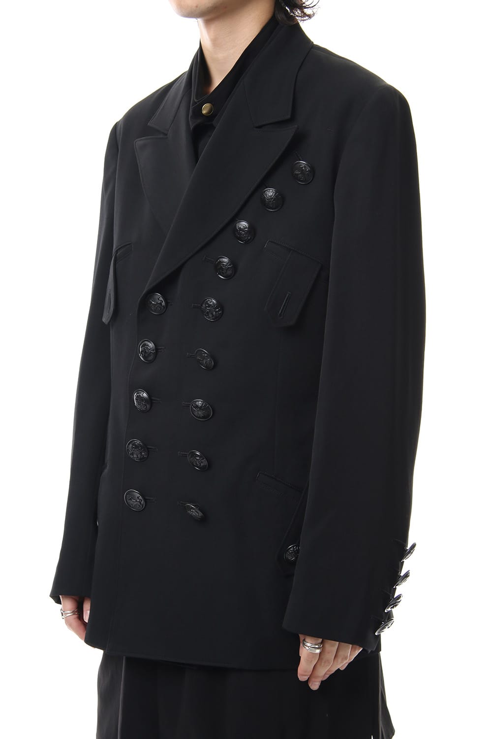 Black Button Double breasted Peaked lapel Jacket