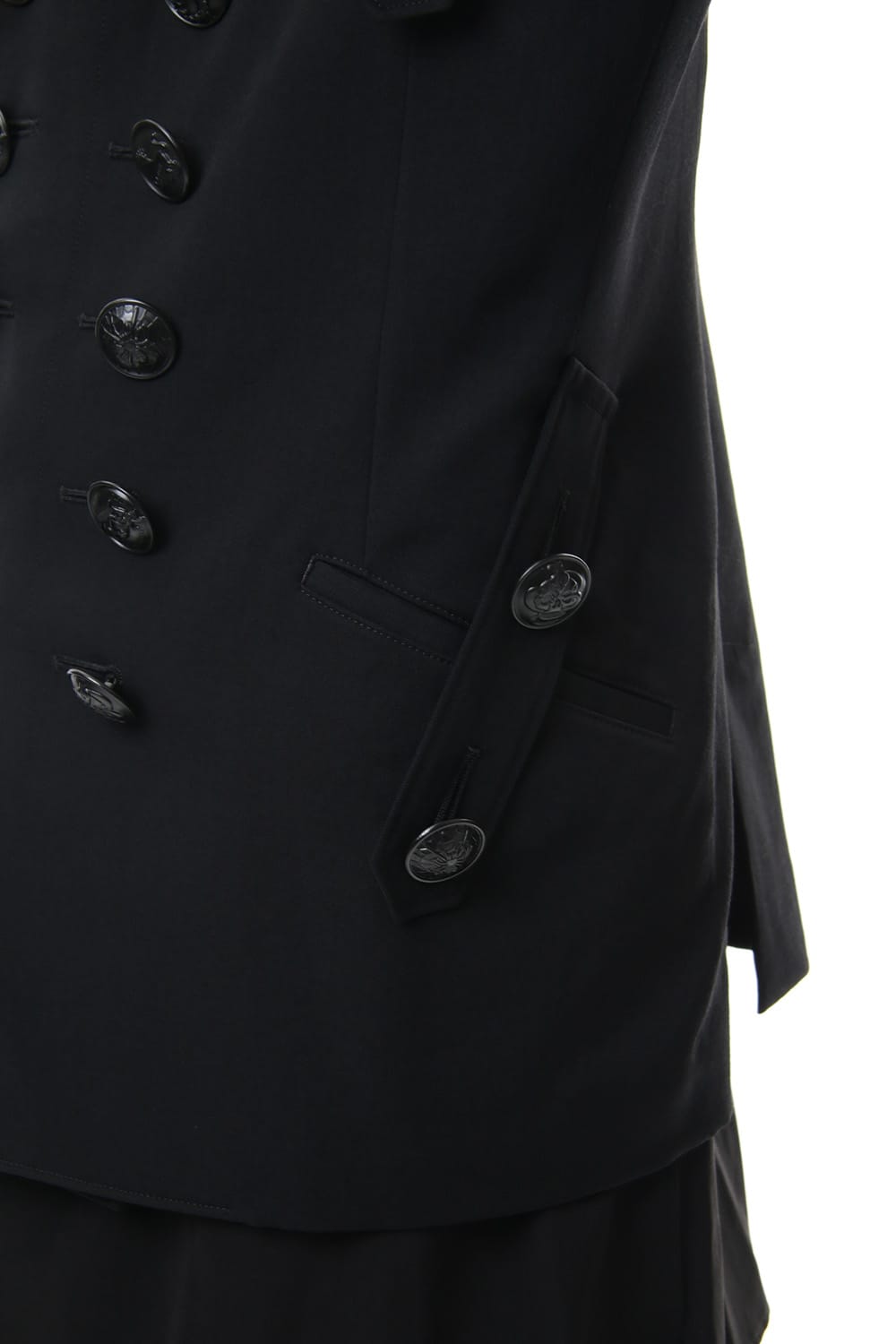  Black Button Double breasted Peaked lapel Jacket