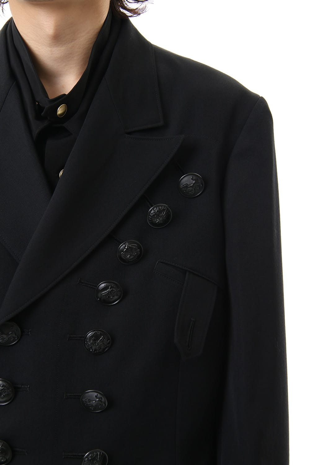 Black Button Double breasted Peaked lapel Jacket