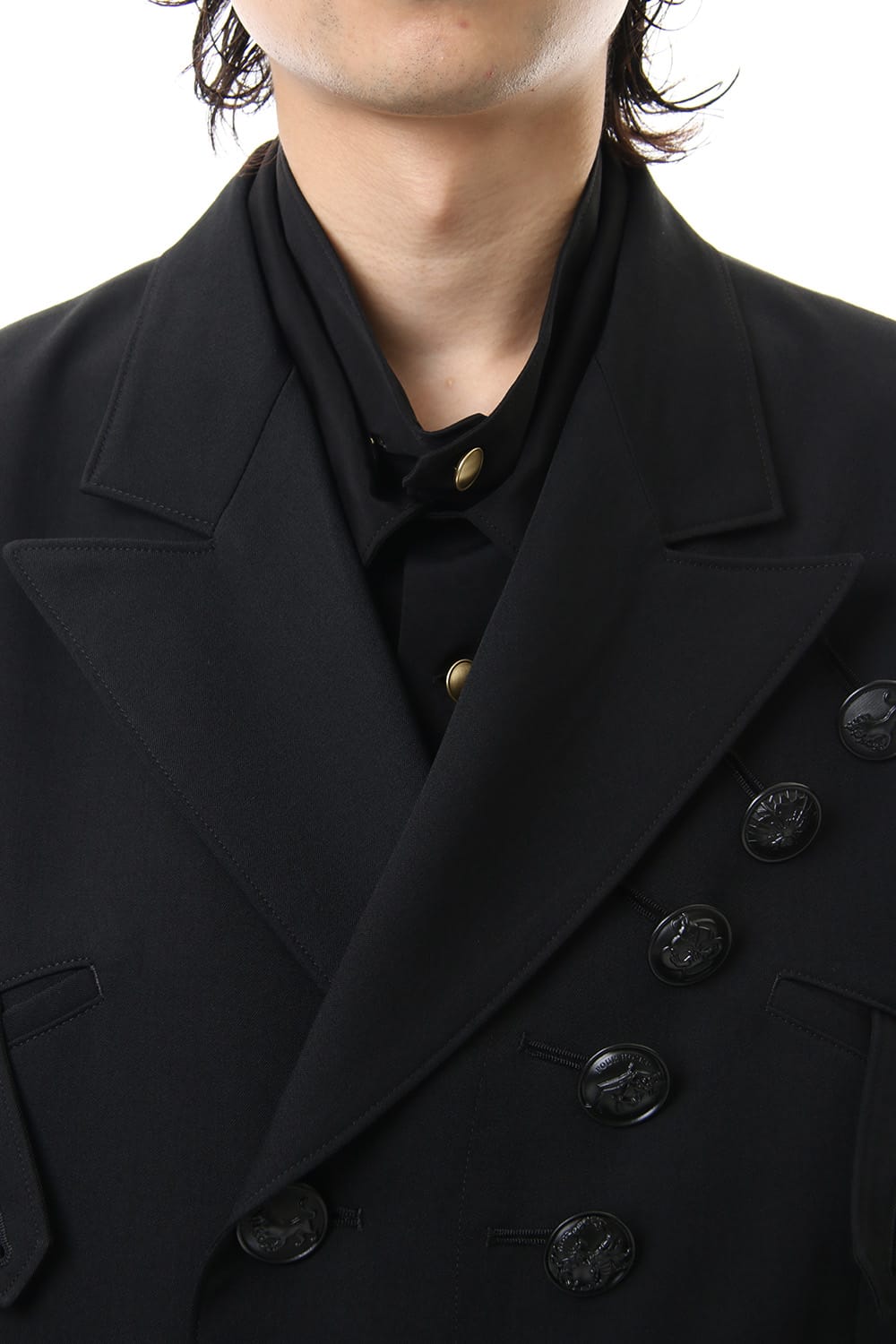 Black Button Double breasted Peaked lapel Jacket