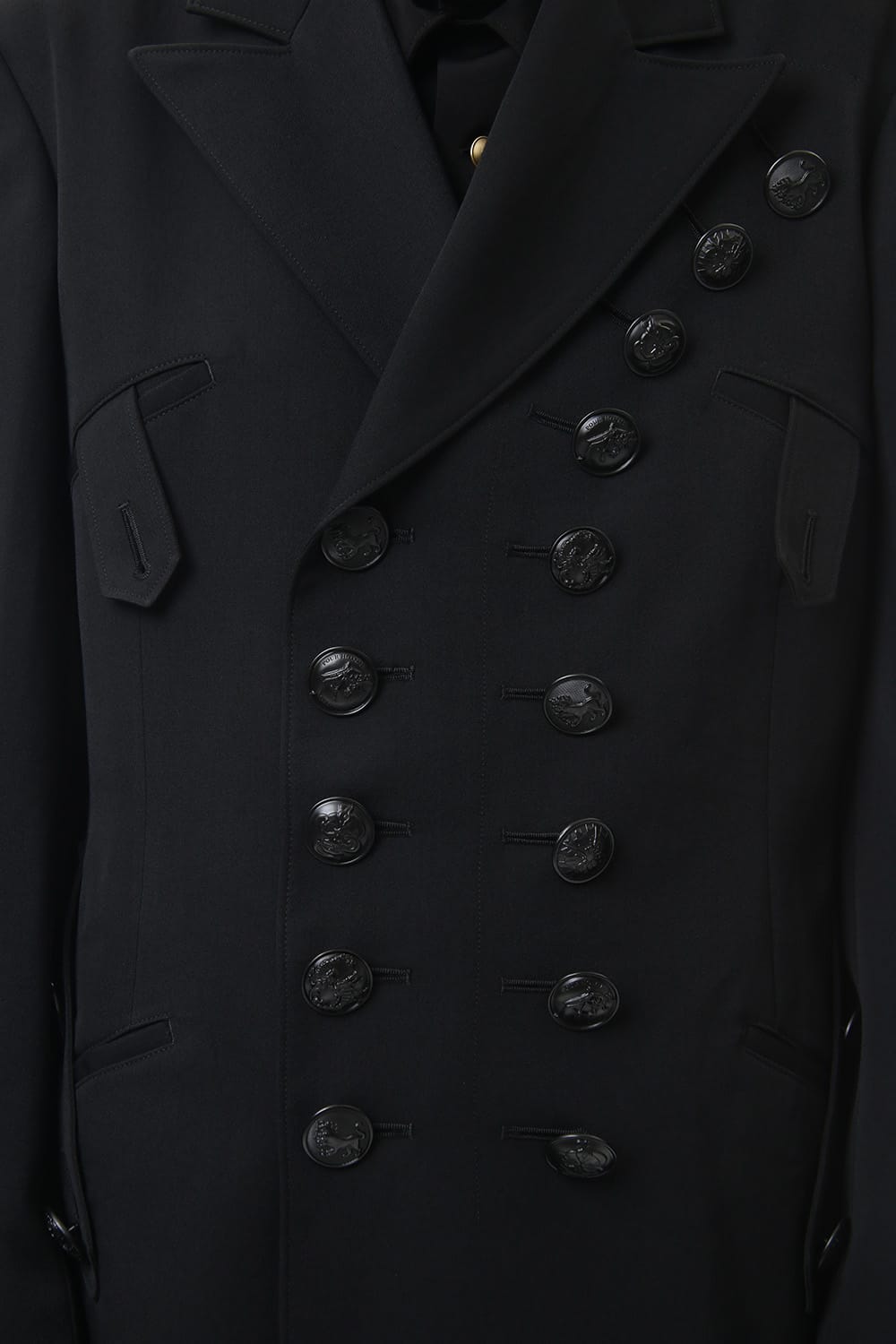  Black Button Double breasted Peaked lapel Jacket