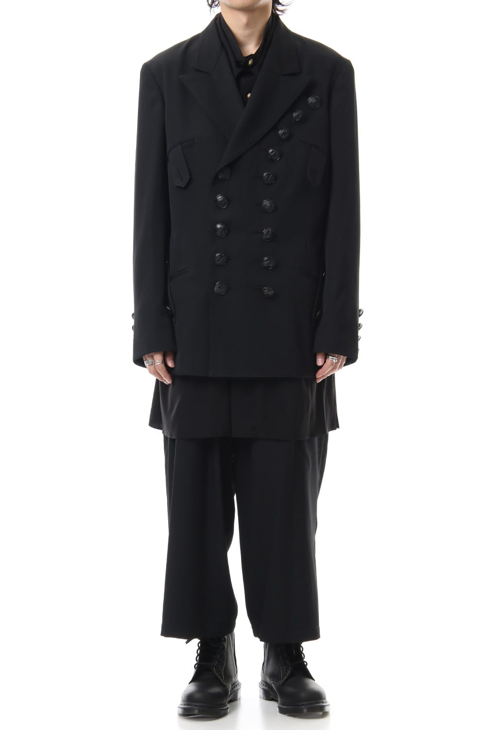 Black Button Double breasted Peaked lapel Jacket