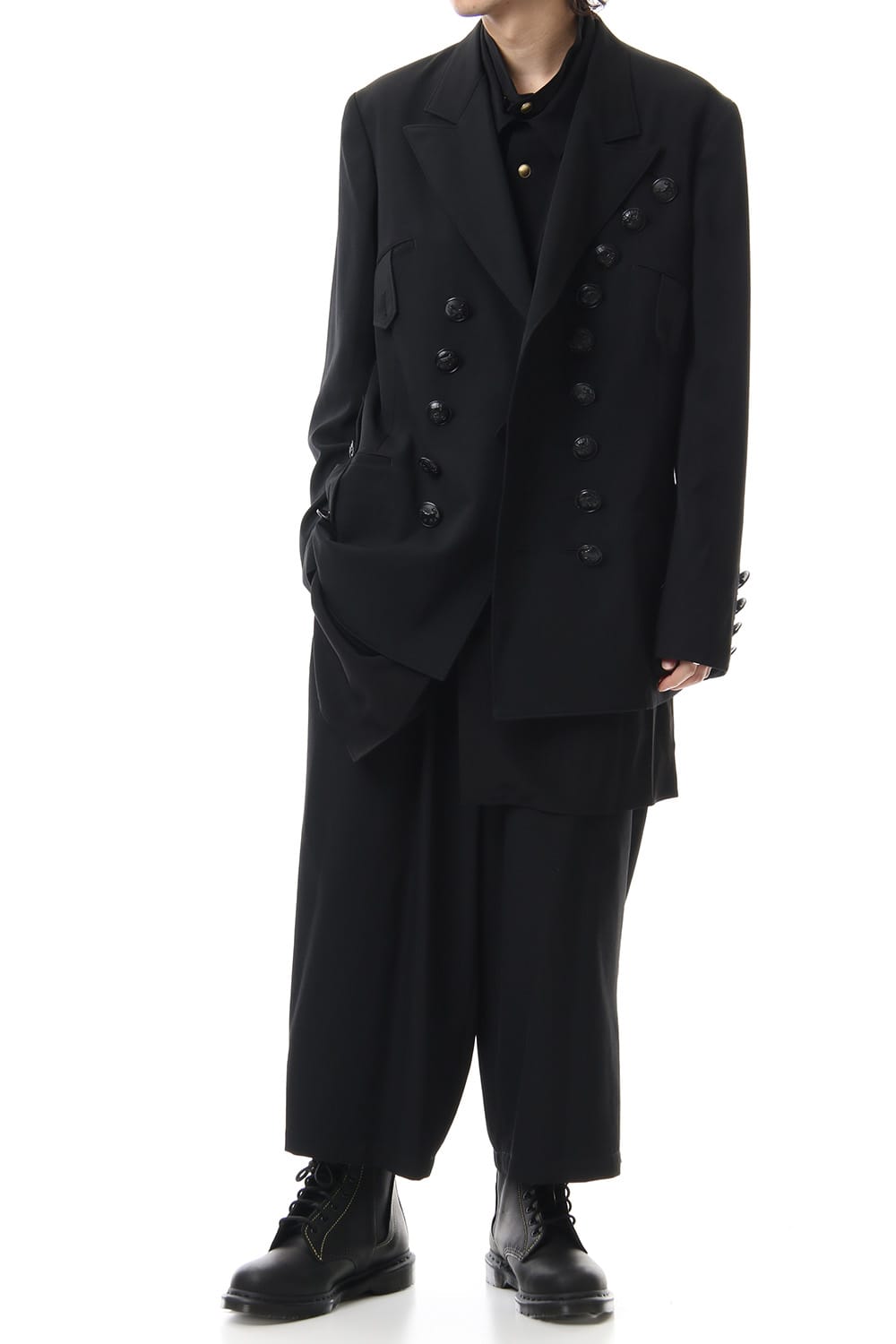  Black Button Double breasted Peaked lapel Jacket