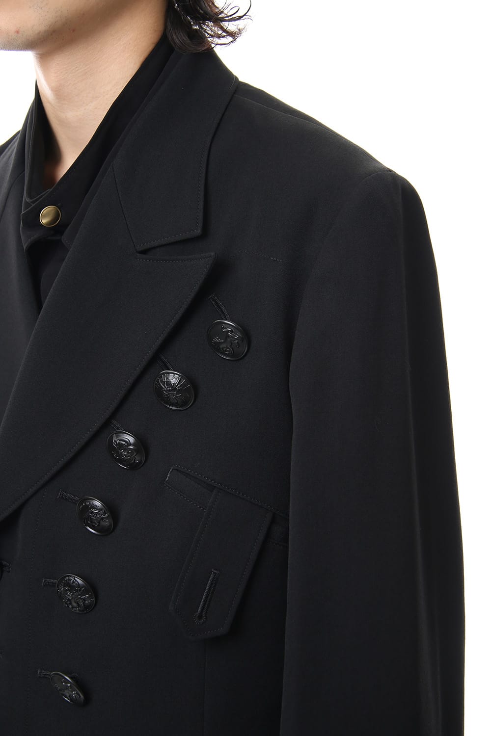  Black Button Double breasted Peaked lapel Jacket