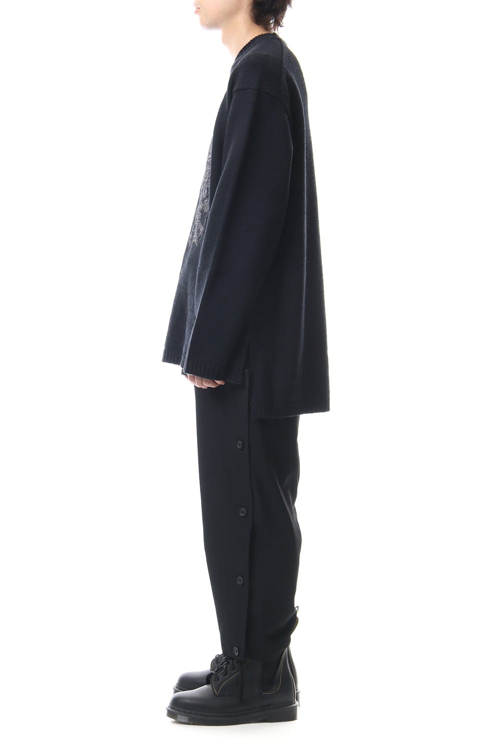 Wrinkled Gabardine Side Button Design Pants