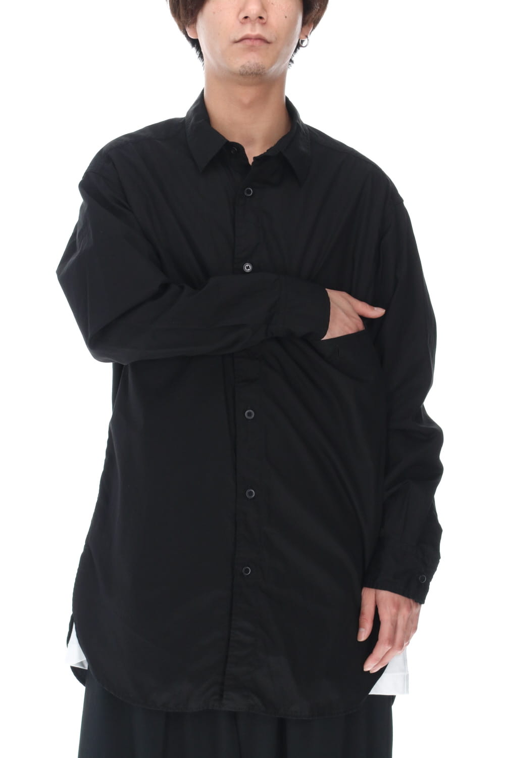 Patch Chest Chain stitch Broad shirt Black