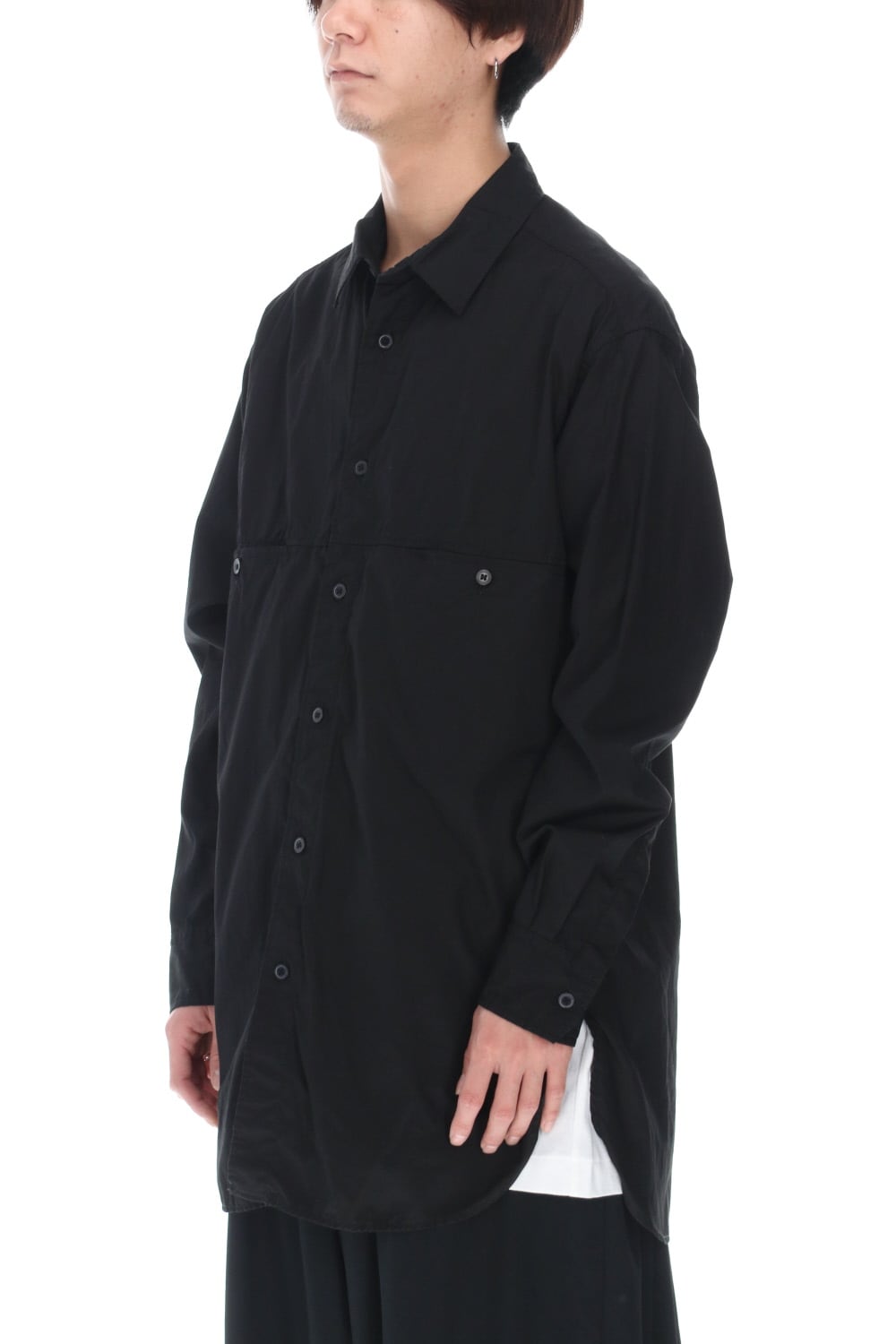 Patch Chest Chain stitch Broad shirt Black