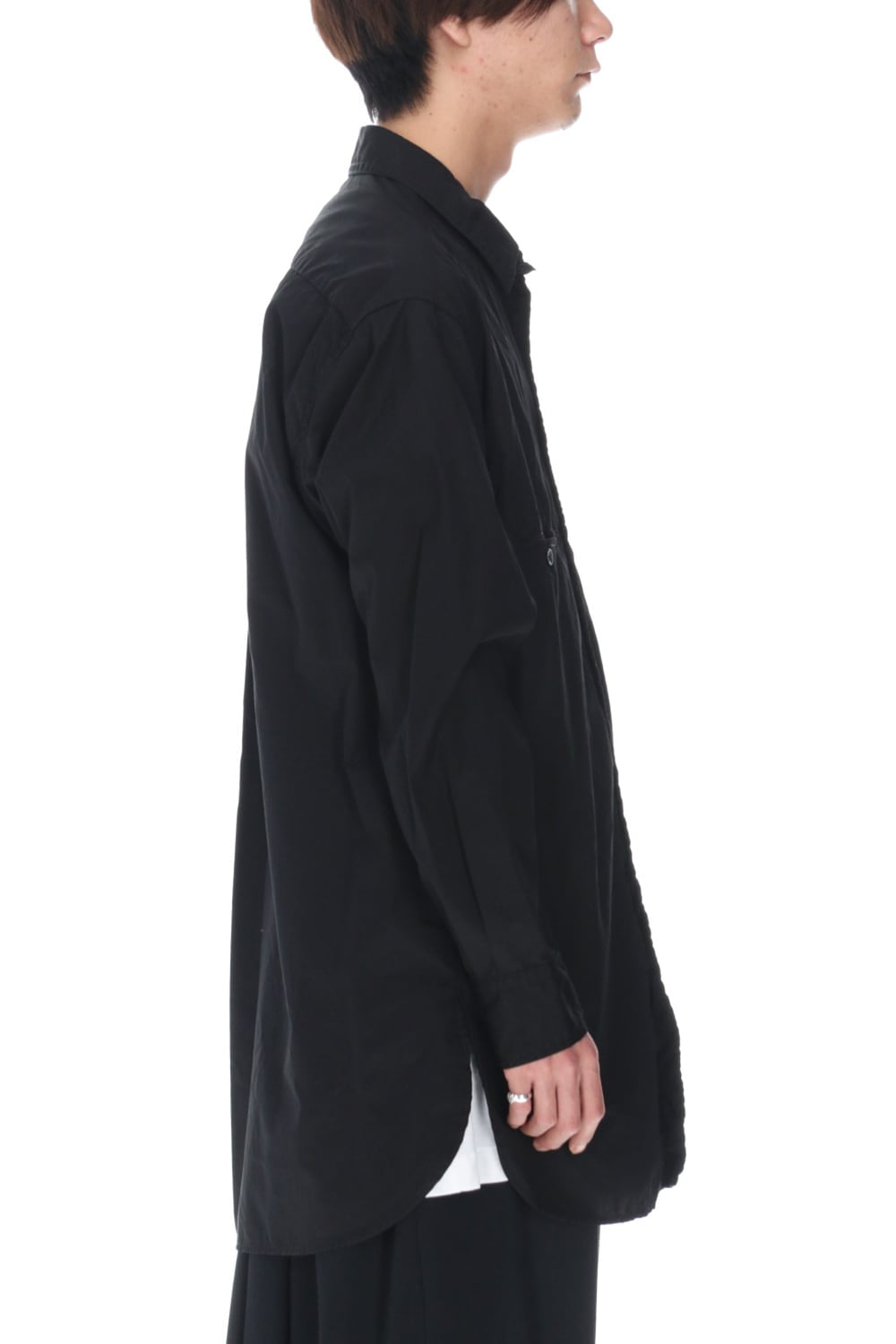 Patch Chest Chain stitch Broad shirt Black