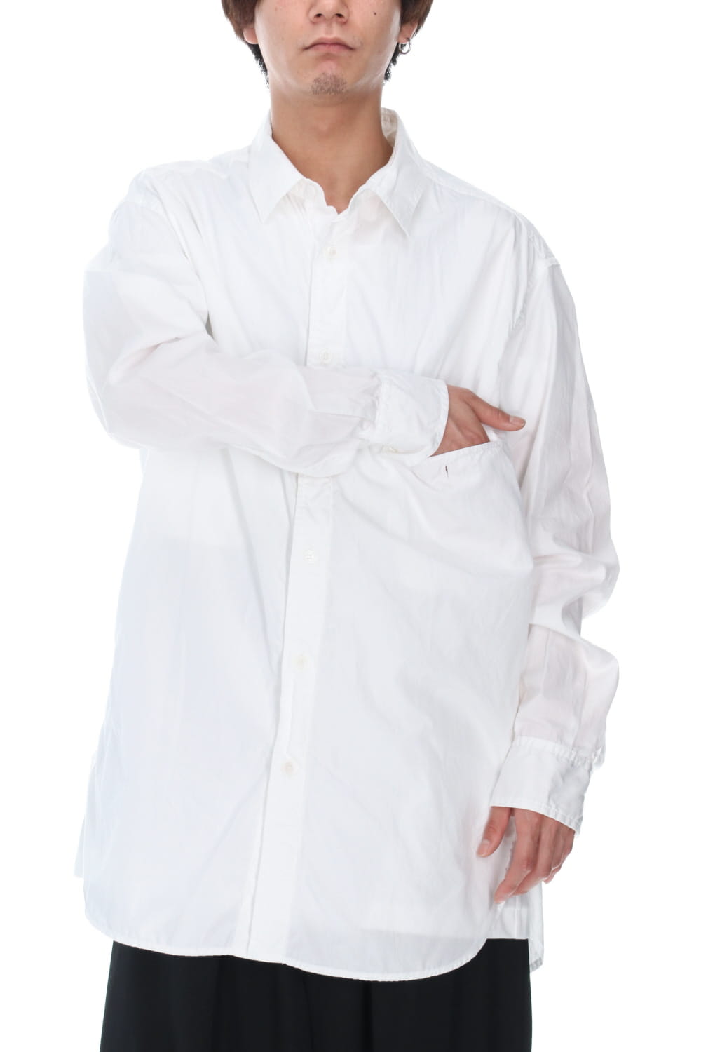 Patch Chest Chain stitch Broad shirt White