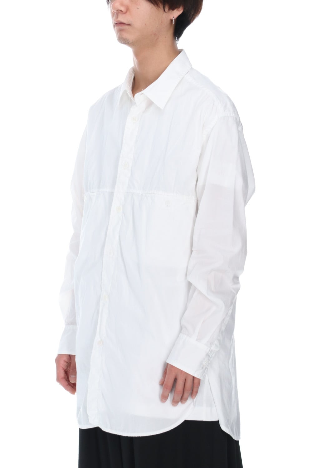 Patch Chest Chain stitch Broad shirt White