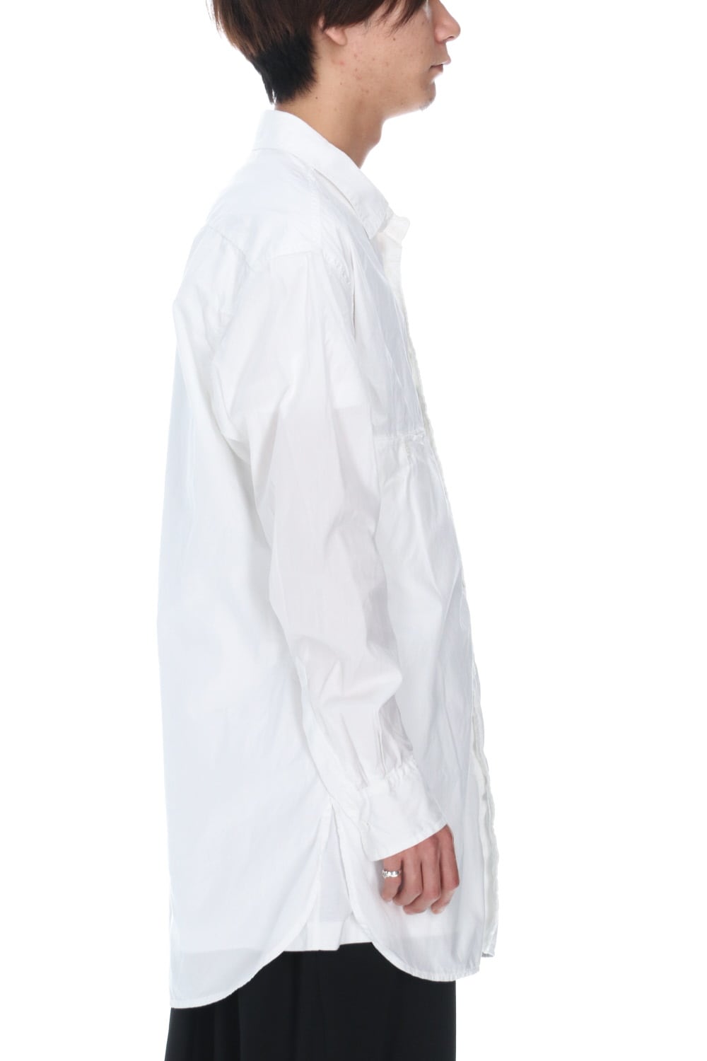 Patch Chest Chain stitch Broad shirt White