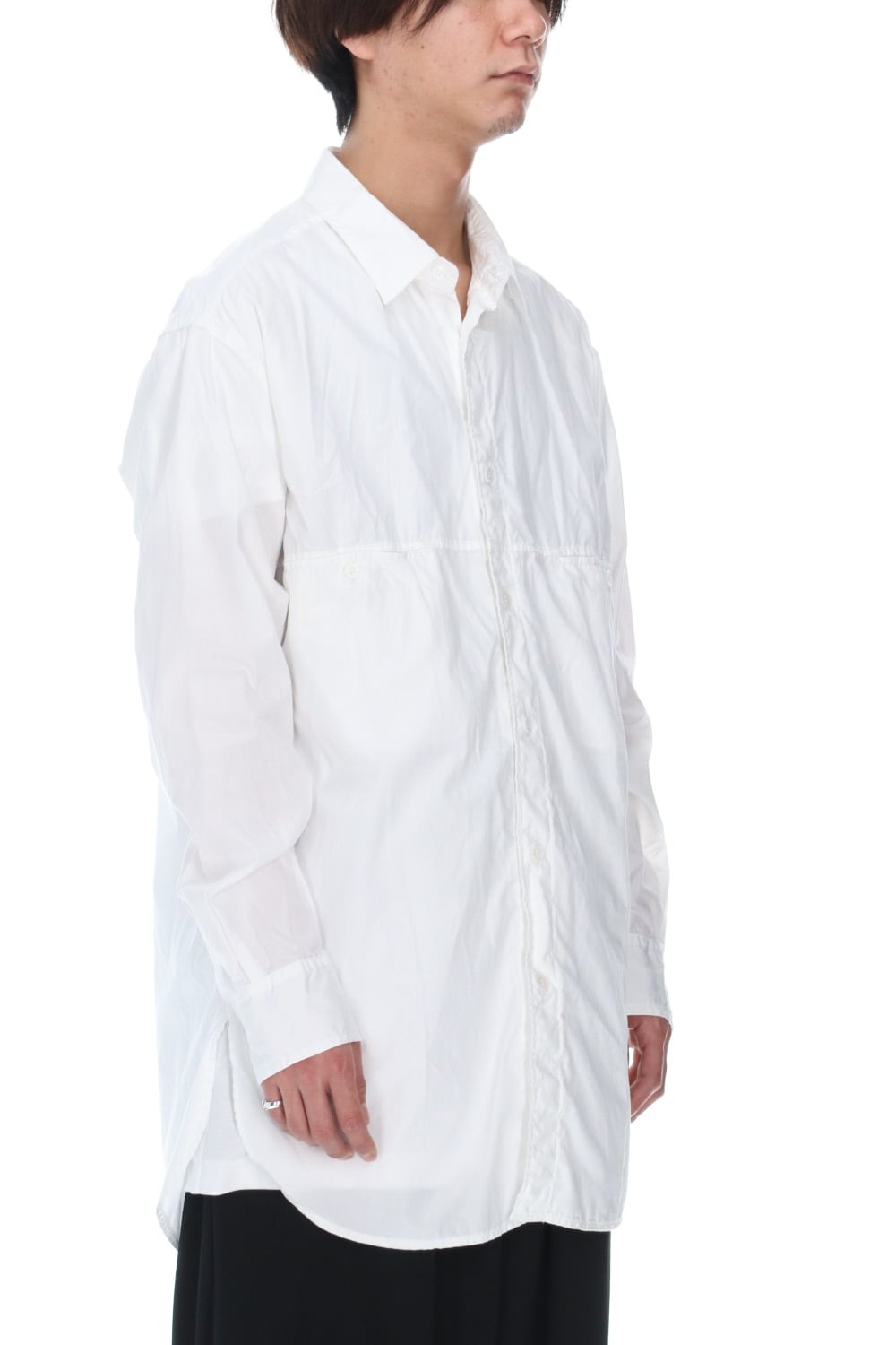 Patch Chest Chain stitch Broad shirt White