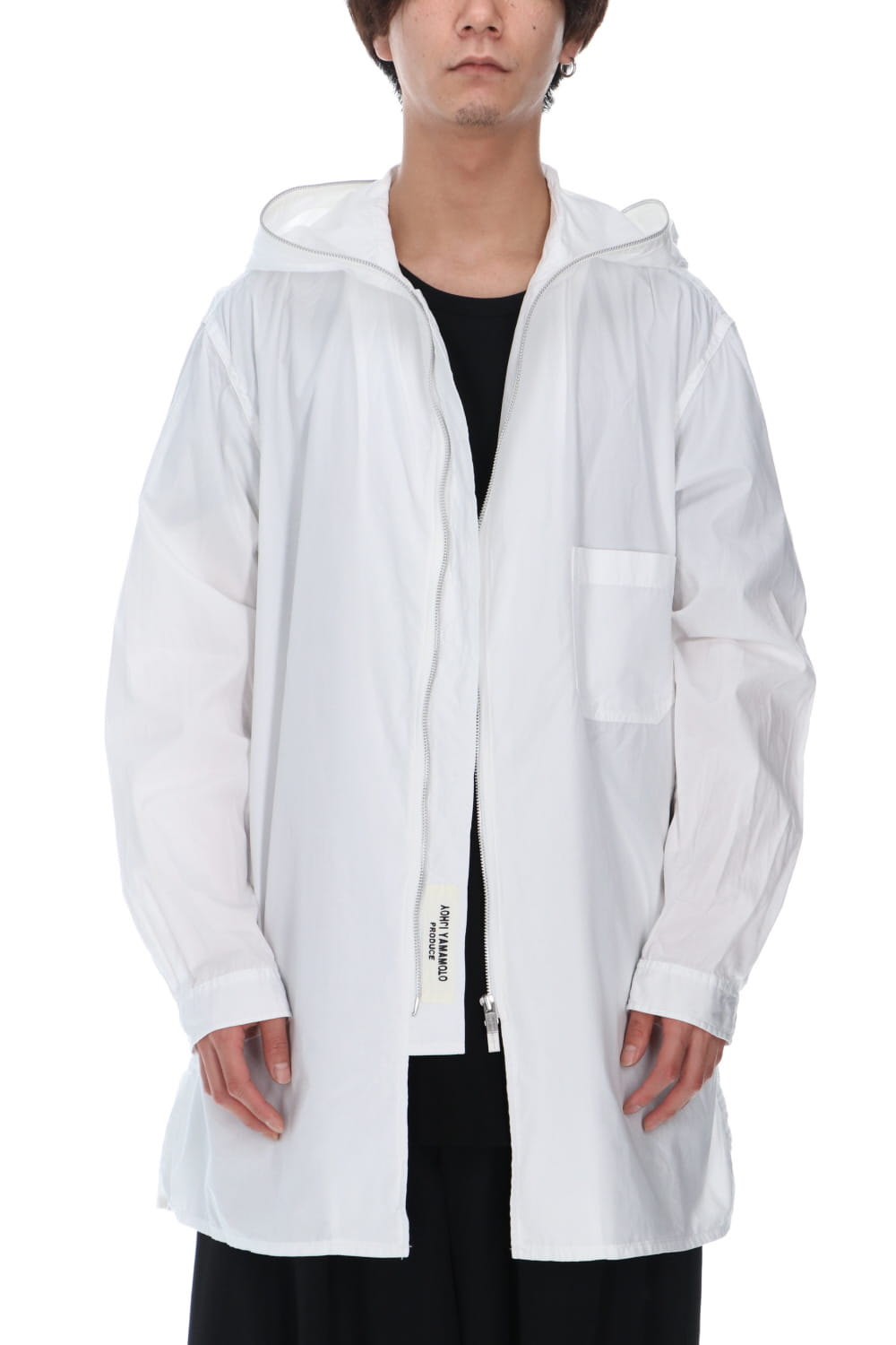 Chain stitch Broad Hooded shirt White