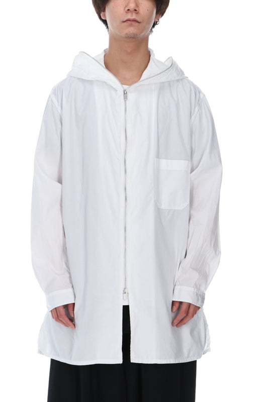 Chain stitch Broad Hooded shirt White