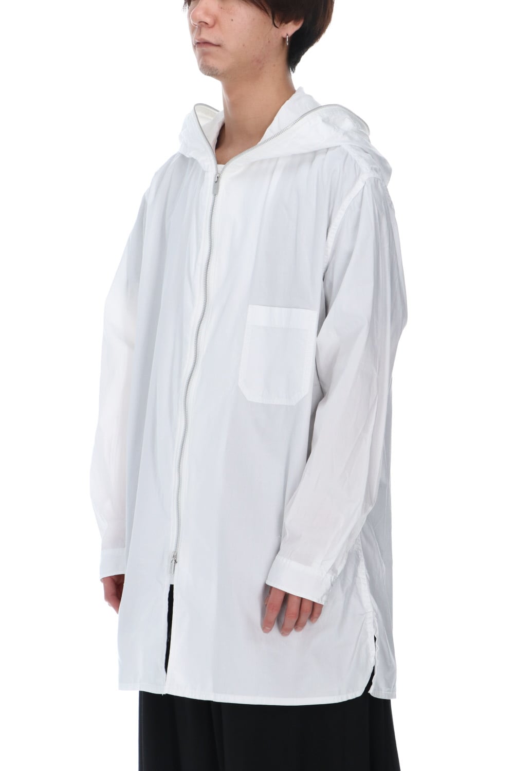 Chain stitch Broad Hooded shirt White