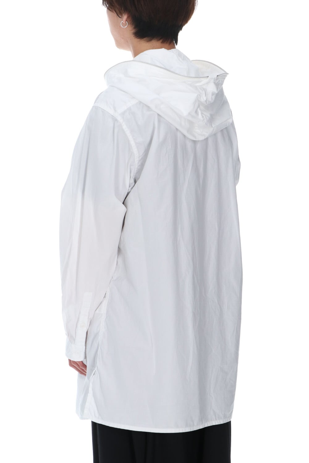 Chain stitch Broad Hooded shirt White