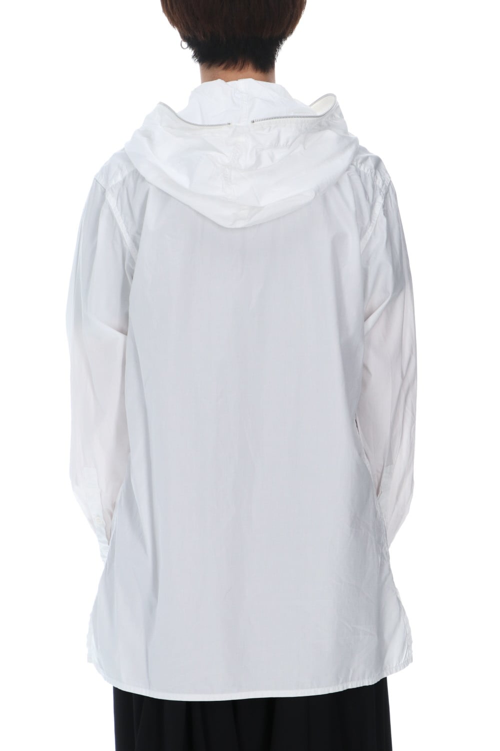 Chain stitch Broad Hooded shirt White