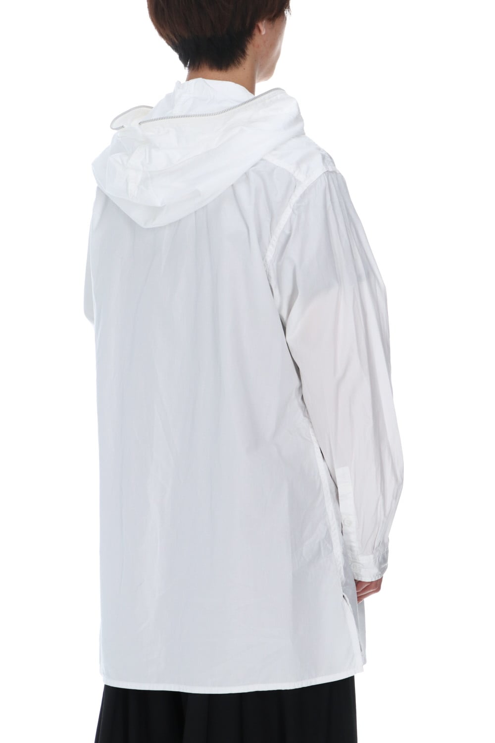 Chain stitch Broad Hooded shirt White