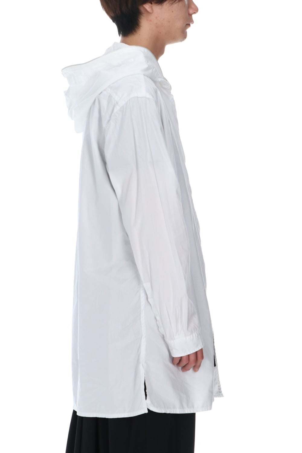 Chain stitch Broad Hooded shirt White